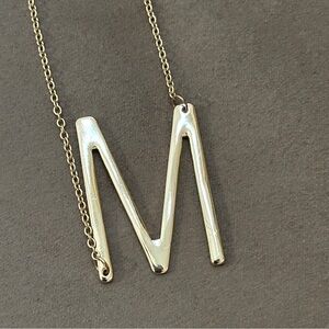 M Initial Necklace - Gold Tone, thin chain